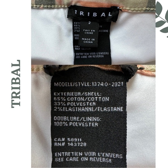Tribal Spring Summer Skort Floral Pockets Stretch Pull On Orange Cream Size 2 - Picture 7 of 8